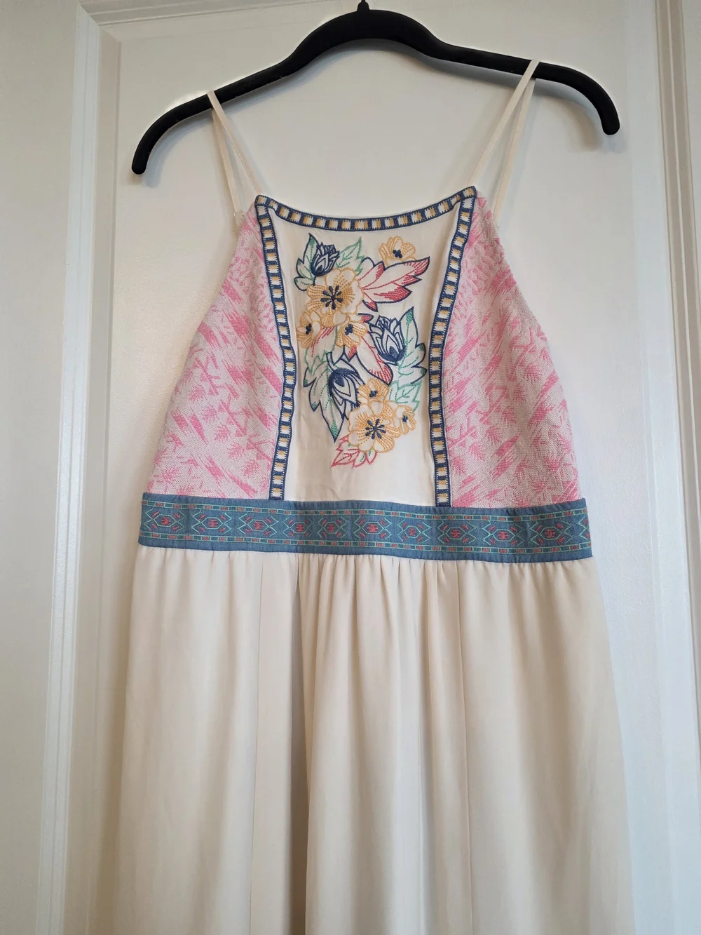 Flying Tomato Cream Dress with Pink, Blue & Yellow Floral Embroidery - Picture 4 of 5